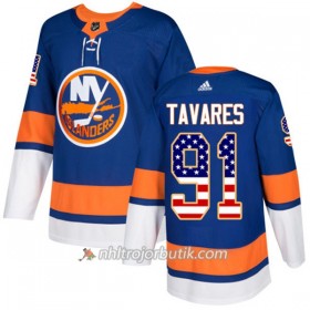 Män Ishockey New York Islanders Tröja John Tavares 91 Adidas 2017-2018 Blå USA Flag Fashion Authentic